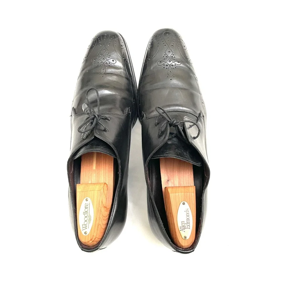 Mezlan Derby Shoes Mens 12M Black Excellent Medallion Toe Brogue Leather Spain
